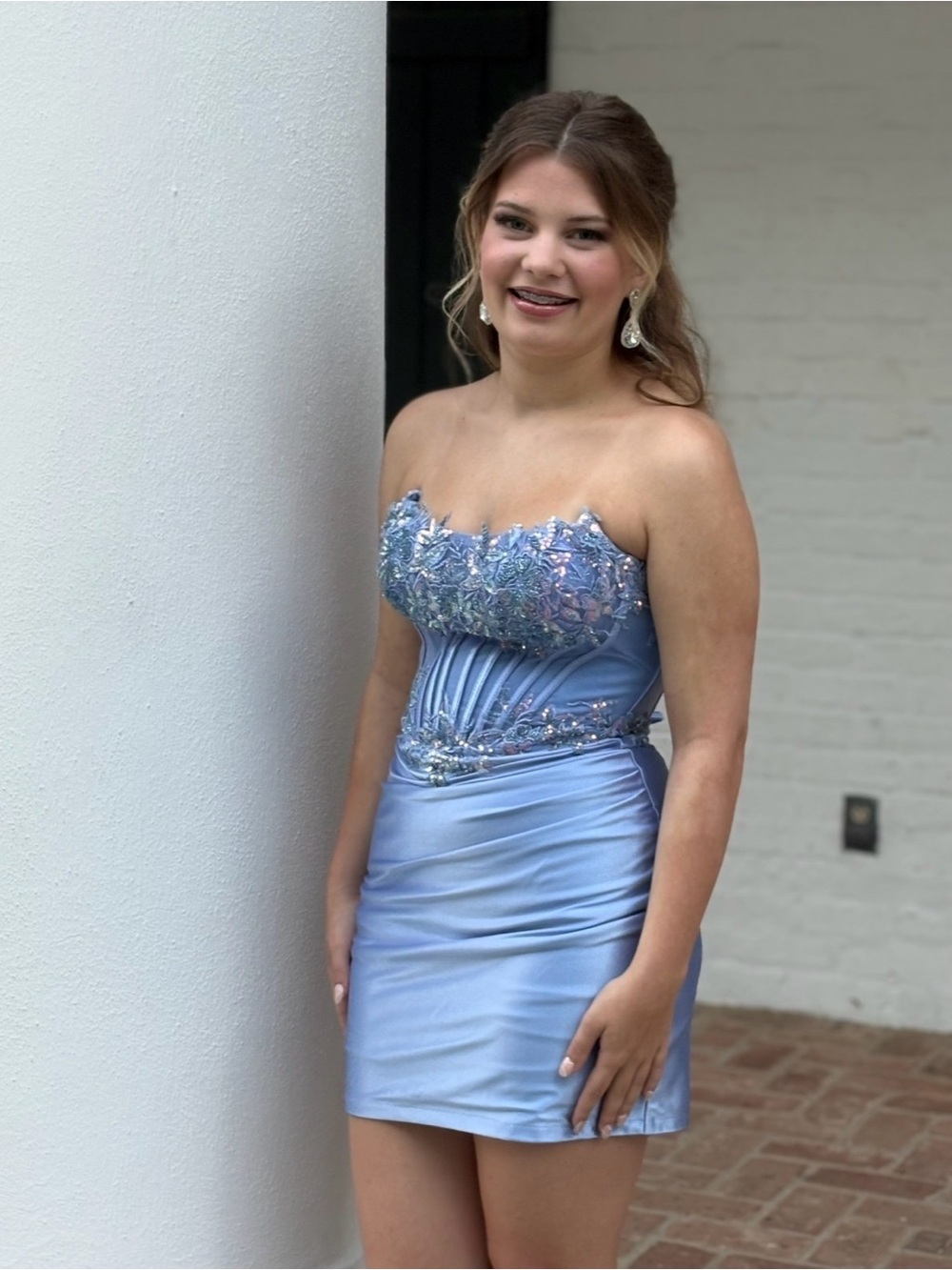 Strapless periwinkle  Blue Embellished Mini Dress homecoming dress